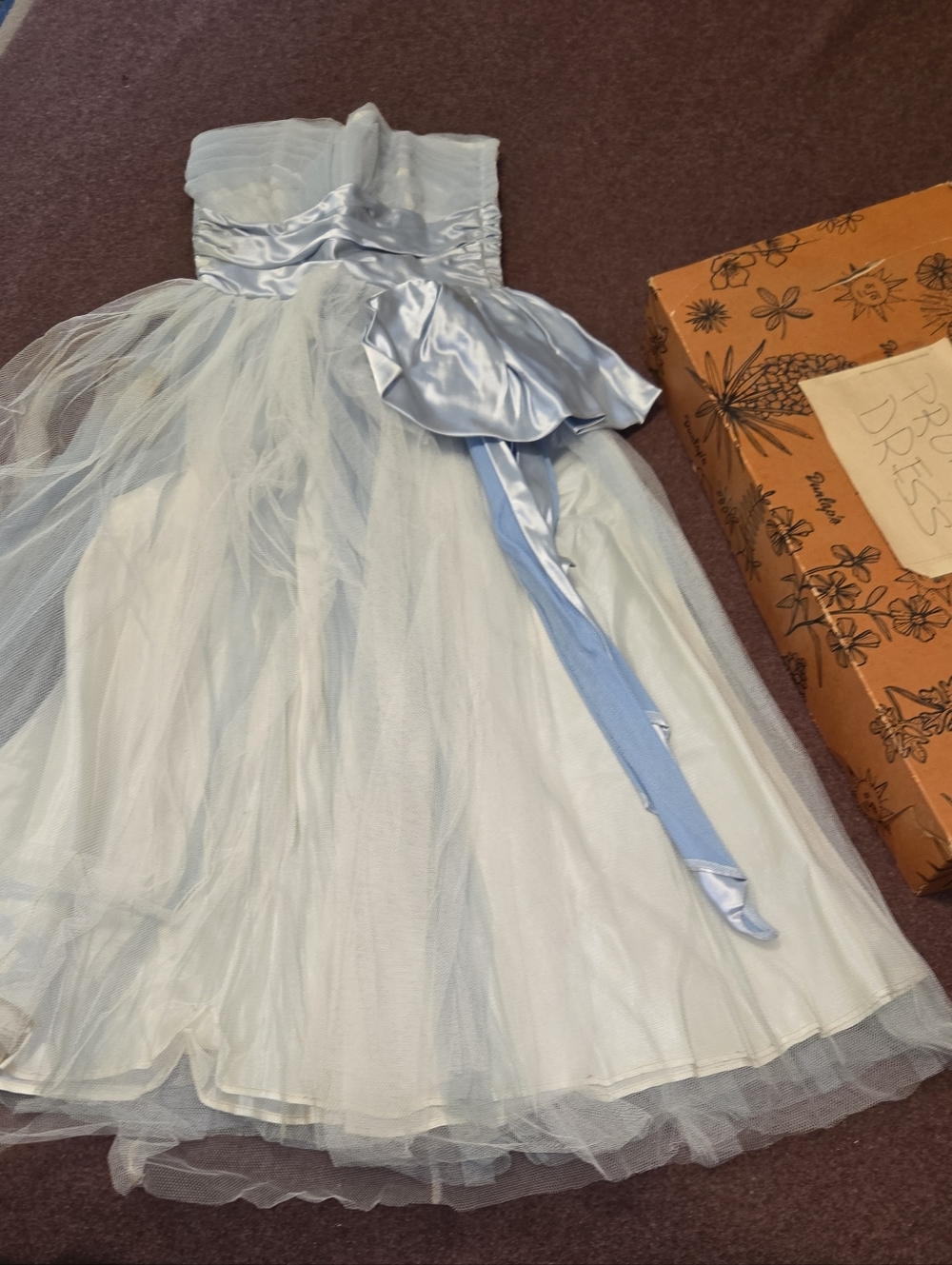 1960 Prom Dress With Blue Tulle Has Some Damage On The Back Size XS Custom Made